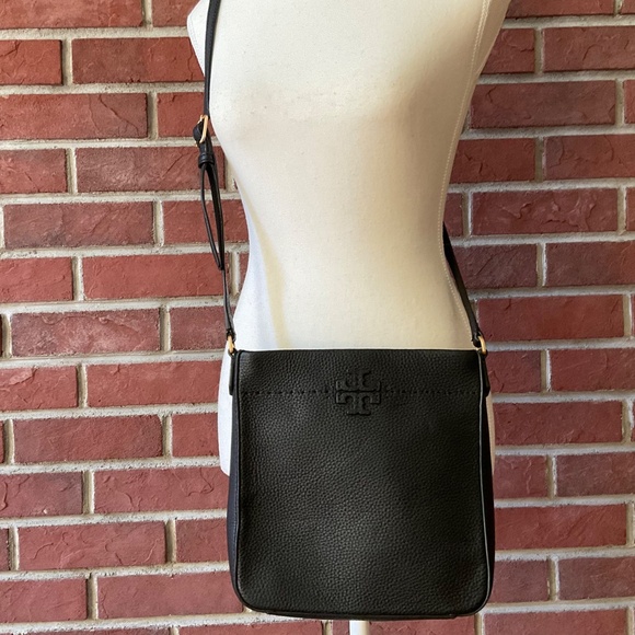 NEW Tory Burch Devon Black Pebble Leather Crossbody Bag NWOT - Picture 2 of 12